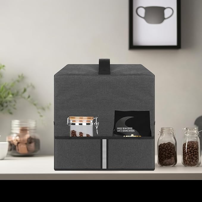 Heavy-Duty Elastic Oxford Dust Cover for Ninja CM300 CM371 CM400 CM401 CM407 Coffee Makers with Pearl Cotton Protective Liner &amp Storage Bag 12.6x9.5x15 Dark Grey
