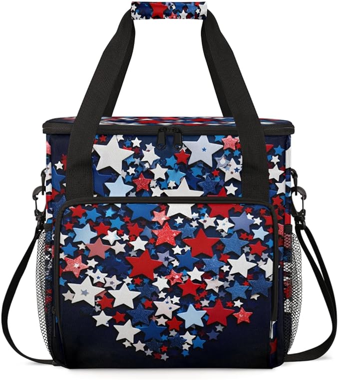 4th of JulyPatriotic Coffee Maker Carrying Bag Portable Travel Storage Tote Bag Compatible with K-Mini or K-Mini Plus Single Serve Coffee Brewer Carrying Case with Multiple Pockets &amp Shoulder S