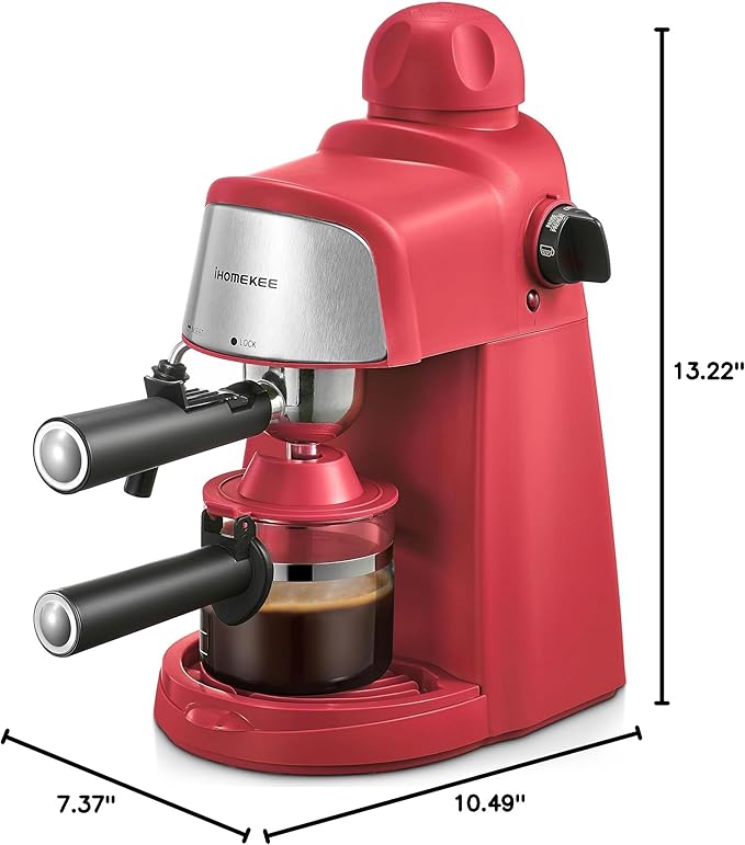 Espresso Machine 3.5Bar Espresso and Cappuccino Machine with Preheating Function 4 Cup Coffee Maker with Milk Frothing Function and Steam Wand (Red) CM6810