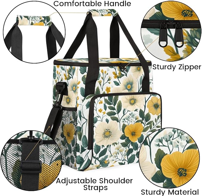 Aromatic Flowers Coffee Maker Carrying Bag Portable Travel Storage Tote Bag Compatible with K-Mini or K-Mini Plus Single Serve Coffee Brewer Carrying Case with Multiple Pockets &amp Shoulder Strap