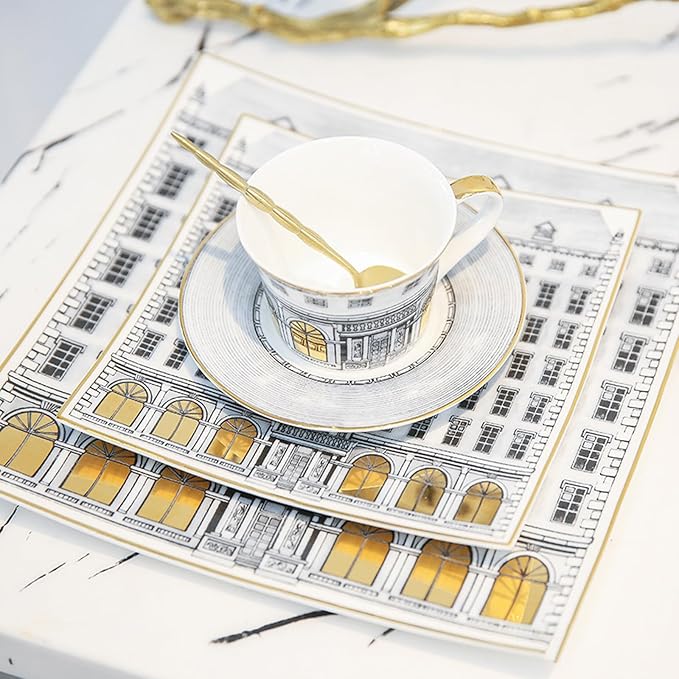 European Style Dinnerware Set Service for 6 Bone China Dinnerware Sets Unbreakable Porcelain Dinner Sets Coffee Cup and Saucer Tableware Set Steak Dinner Plates Dish Set fort