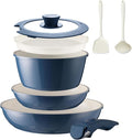 8PCS Ceramic CookwareNonstick Pan Removable Handle Ceramic Pots and Pans Set Stackable Set Nonstick Pan Pots and Pans Set Non Stick pot(Blue)