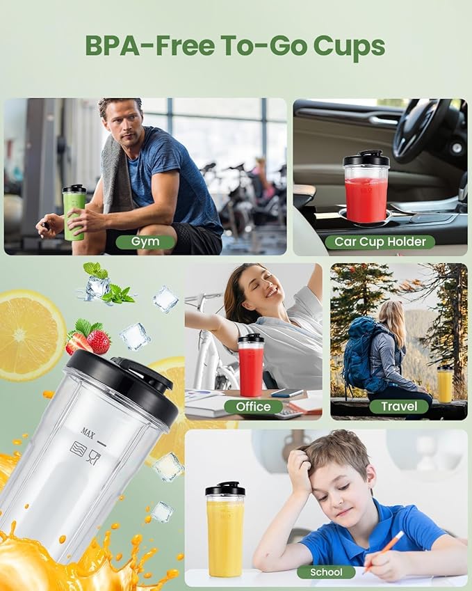 1000W Blender for Shakes and Smoothies VEWIOR Personal Blender with 6-Edge Blade 2 * 22oz To-Go Cups 3 Modes Control Suitable for Kitchen Ideal for Frozen Drinks Sauces
