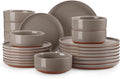 MALACASA Plates and Bowls Sets 24 Pieces Modern Ceramic Dinnerware Set for 8 Kitchen Dinner Set Stoneware Dishware Dishes Set Microwave and Dishwasher Safe Brown Series TARA