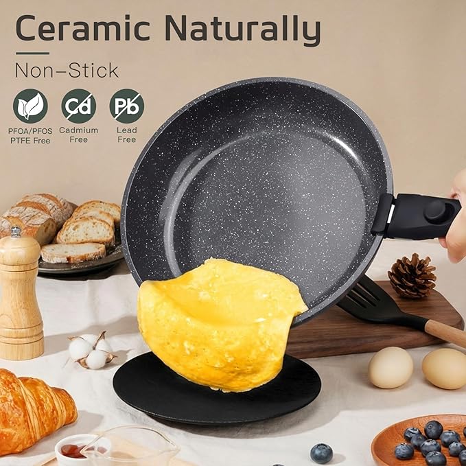 GiPP Ceramic Pots and Pans Set Non Stick Nonstick Detachable Handle Cookware Sets Healthy Non Toxic PFAS PFOA &amp PTFE Free Dishwasher ＆Oven Safe Induction Kitchen Pot and Pan 17 Piece Gray
