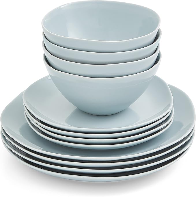 Portmeirion Sophie Conran Arbor Organic Shape Stoneware | 12 Piece Dinnerware Set Service for 4 | Dinner Plate Salad Plate All Purpose bowl | Dishwasher Safe – Robins Egg