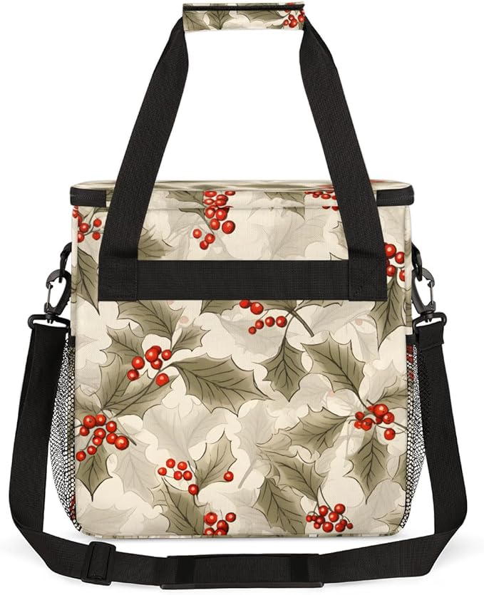 Holly Berry Flowers Coffee Maker Carrying Bag Bright Flowers Travel Storage Bag Compatible with K-Mini or K-Mini Plus Single Serve Coffee Brewer Carrying Case with Multiple Pockets &amp Shoulder St