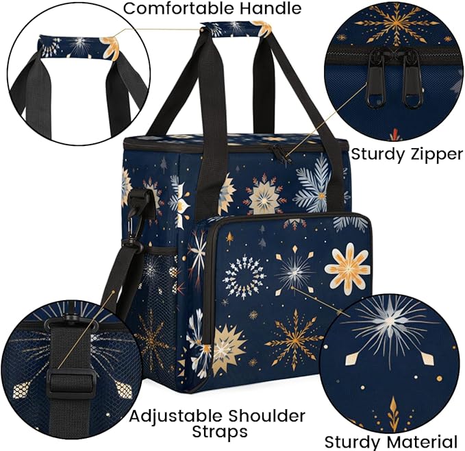 Christmas Snowflakes Coffee Maker Carrying Bag Mystical Snowflakes Travel Storage Bag Compatible with K-Mini or K-Mini Plus Single Serve Coffee Brewer Carrying Case with Pockets &amp Shoulder Strap