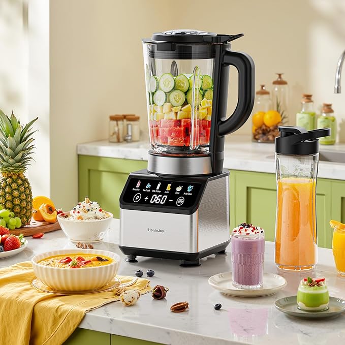 Blenders for Kitchen Countertop Smoothie Blender with 51oz Glass Pitcher Grinder &amp To-Go Cup Combo 10 Speeds Digital Touchscreen Blender for Smoothies Shake Crush Ice Dishwasher Safe