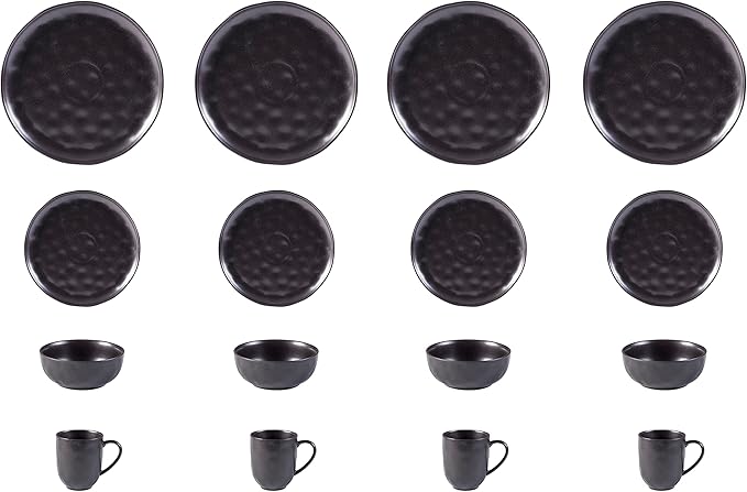 Organic Stoneware Sky Star 16pc Dinner Set Reactive Glaze Black
