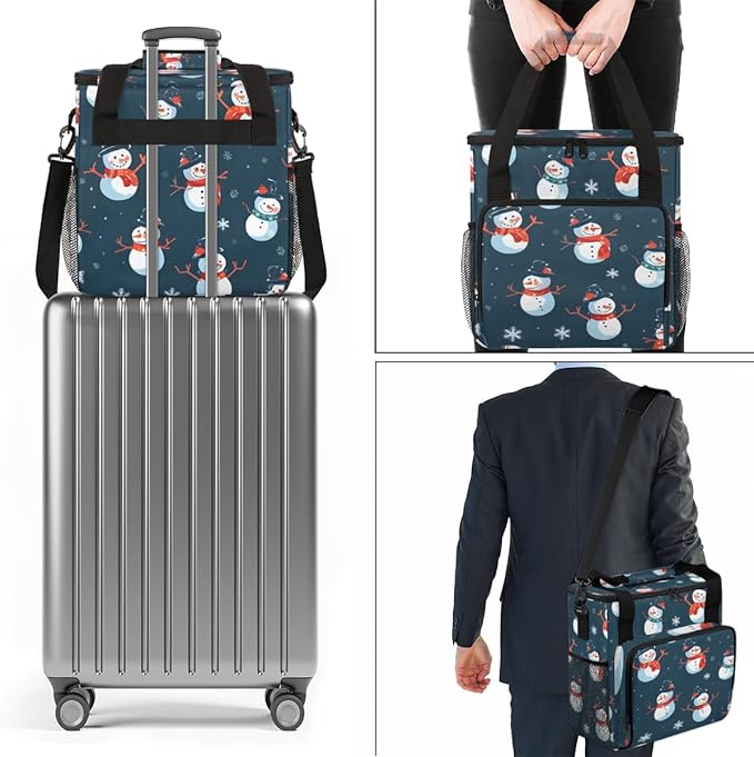 Christmas Snowman Coffee Maker Carrying Bag Cute Snowman Travel Storage Bag Compatible with K-Mini or K-Mini Plus Single Serve Coffee Brewer Carrying Case with Multiple Pockets &amp Shoulder Strap
