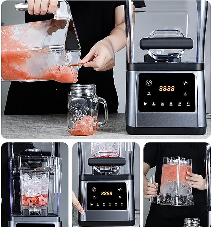 Ice Crusher Machine with Sound EnclosureBlender Smoothie Machine &ampCommercial Stand Mixer for Food Grade Frozen Dessert Soup Maker