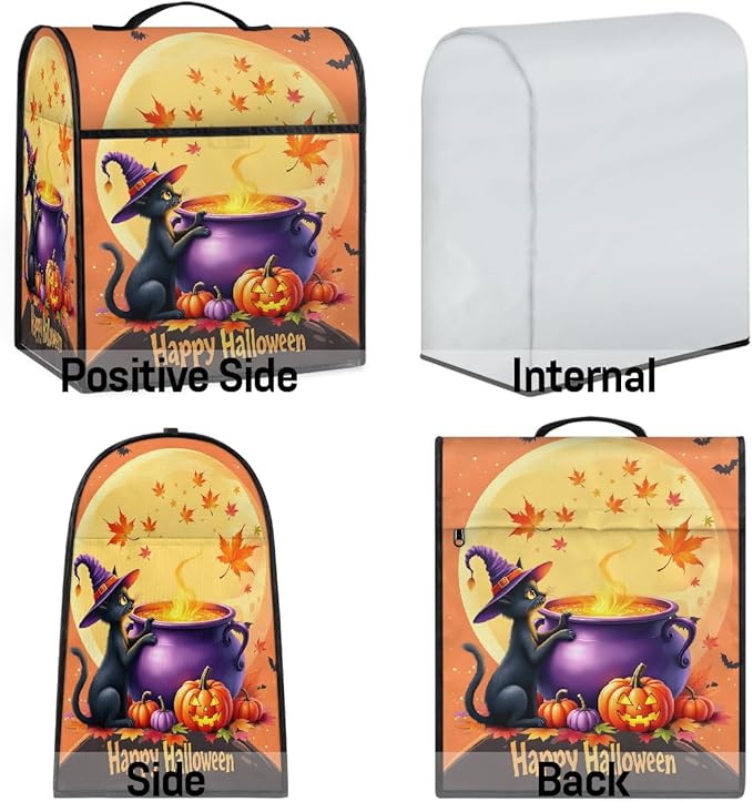 cfpolar Kitchen Aid Mixer Cover Compatible with 6-8 Quarts Halloween Black Cat Crucible Stand Mixer Cover Kitchen Aid Mixers Accessories Appliance Organizer Bag Dust Covers with Zipper Pocket