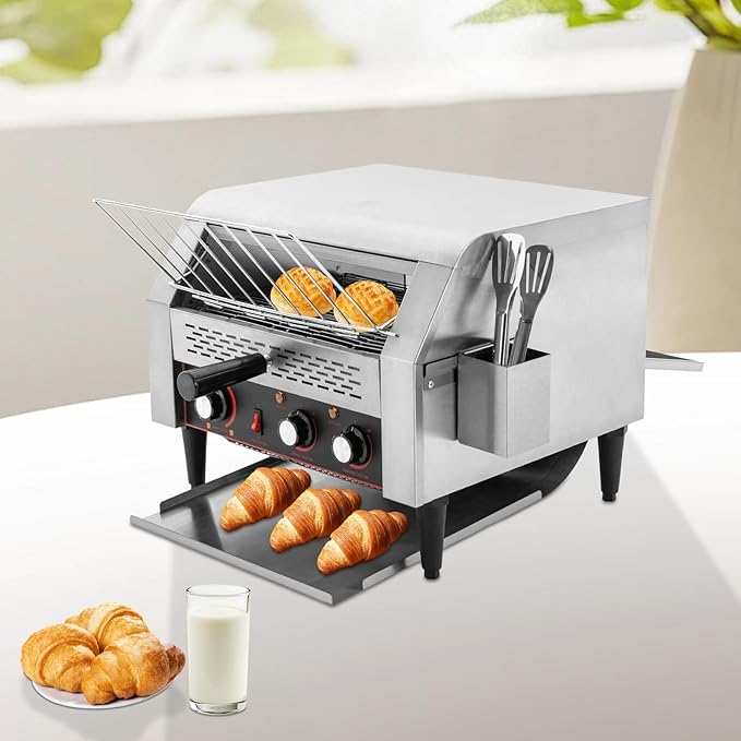 Commercial Toaster - 450 Slices/Hour Stainless Steel Silver Bread Toaster 2400W with 6 Speed Level for Family and Commercial