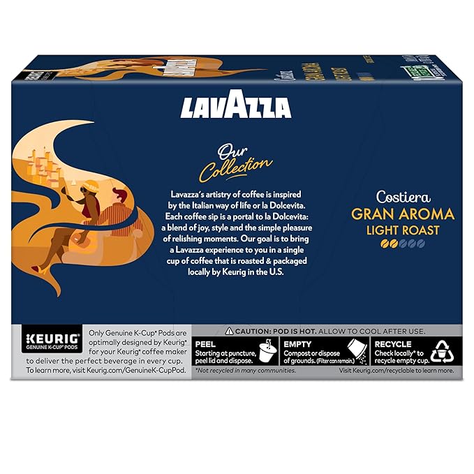 Lavazza Costiera Gran Aroma Single-Serve Keurig K-Cup Pods Light Roast Coffee 60-Count Box (6 Packs of 10)