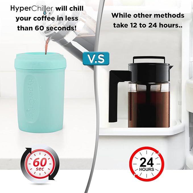 HyperChiller HC2AS Patented Iced Coffee/Beverage Cooler NEW IMPROVEDSTRONGER AND MORE DURABLE! Ready in One Minute Reusable for Iced Tea Wine Spirits Alcohol Juice 12.5 Oz Aqua Sky