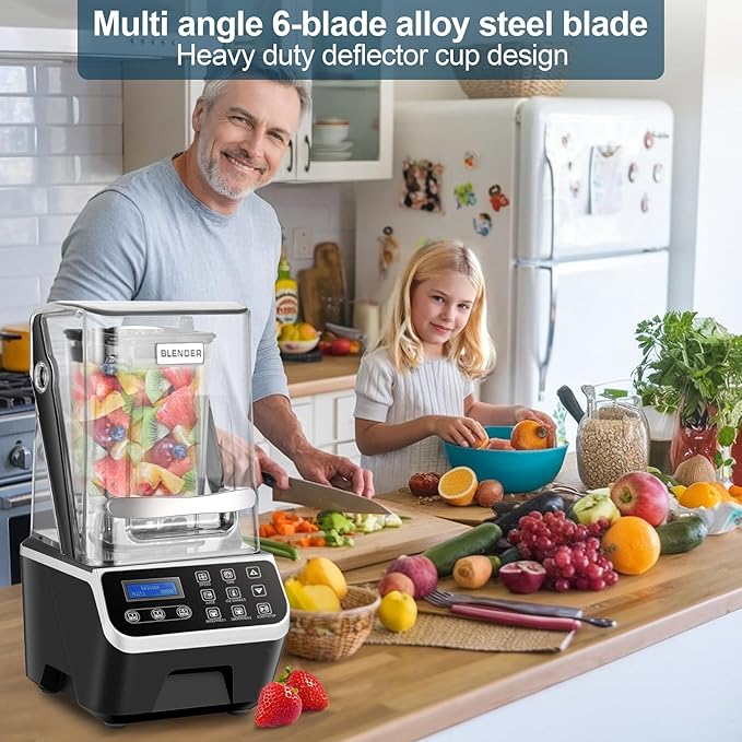 Commercial Blender 2200W 2.1QT 68OZ Quiet Blender Brushless Motors Commercial Smoothies Frozen DrinksSelf-CleaningElectric Countertop Blenders Heavy-DutySilver Grey