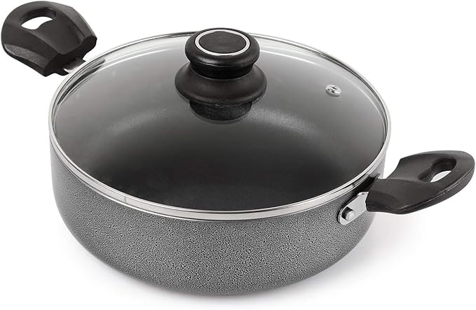 Cello Prima 3-Piece Non-Stick Aluminium Cookware Set – Hammertone (28 cm Dosa Tawa 22 cm Kadai with Glass Lid 22 cm Fry Pan) | Induction Base PFOA-Free Sturdy Handles Ideal Gift Set