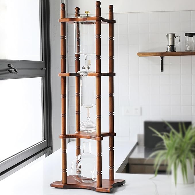 Tower Ice Coffee Maker Capacity Tea Tower Cold Brew Drip Tower with Adjustable Water Flow Slow Drip Cold Brew System Upgrade Your Office Brew with Vertical Style Glass Container - Brown