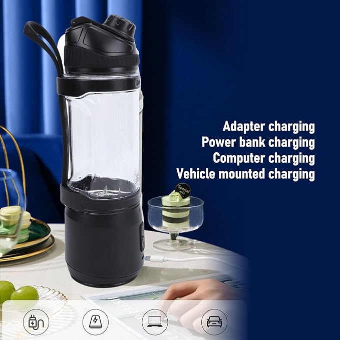 Fockety Portable Blender 24oz 240W USB Rechargeable Cordless Personal Blender with 6 Stainless Steel Blades for Shakes Smoothies and Ice Crushing BPA PCTG Travel Blender Cup (700ml)
