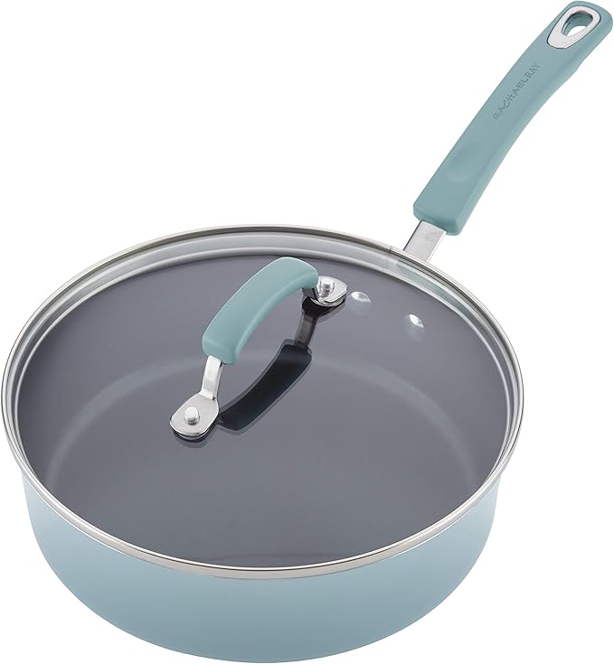 Rachael Ray Brights Nonstick Pots and Pans Includes Crispy Sheet Baking Pan/Bakeware and Kitchen Cooking Tools 14 Piece Cookware Set - Sky Blue