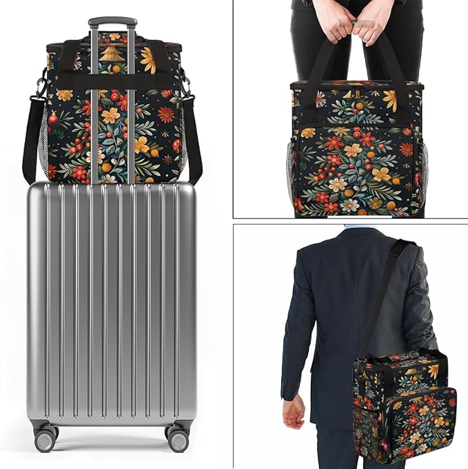 Glitter Xmas Tree Coffee Maker Carrying Bag Portable Travel Storage Tote Bag Compatible with K-Mini or K-Mini Plus Single Serve Coffee Brewer Carrying Case with Multiple Pockets &amp Shoulder Strap