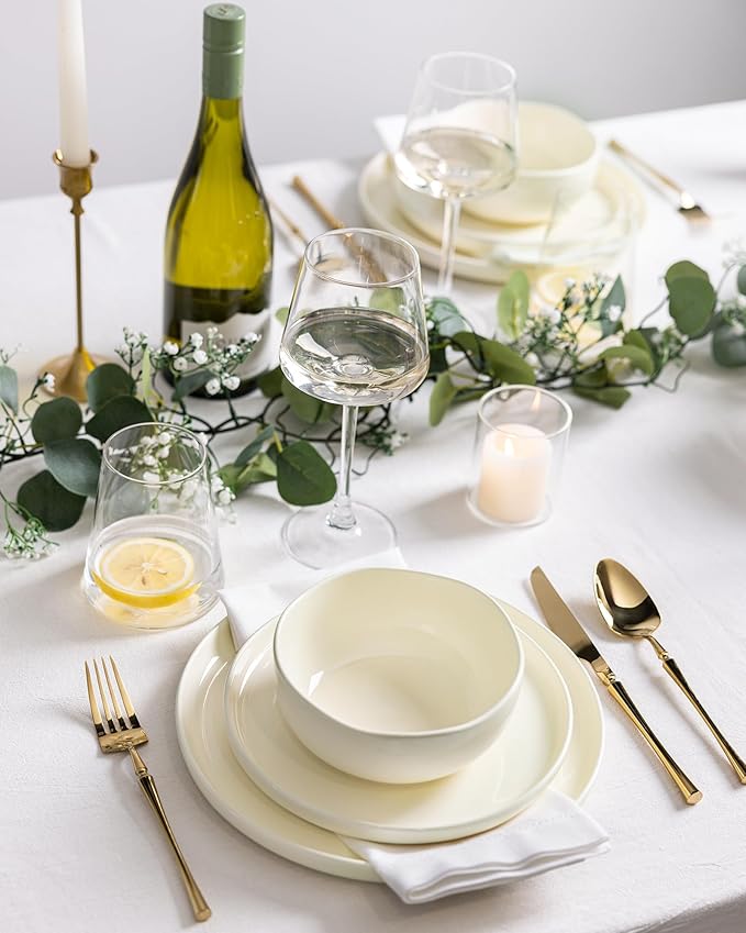 TheTerra Ceramic Dinnerware Sets for 4 12 Pieces Porcelain Lightweight Plates and Bowls Sets Scratch Resistant Dish Set Oven &amp Microwave &amp Dishwasher Safe Beige