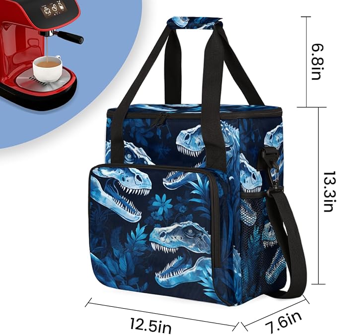 Dinosaur Floral Coffee Maker Carrying Bag Portable Travel Storage Tote Bag Compatible with K-Mini or K-Mini Plus Single Serve Coffee Brewer Carrying Case with Multiple Pockets &amp Shoulder Strap