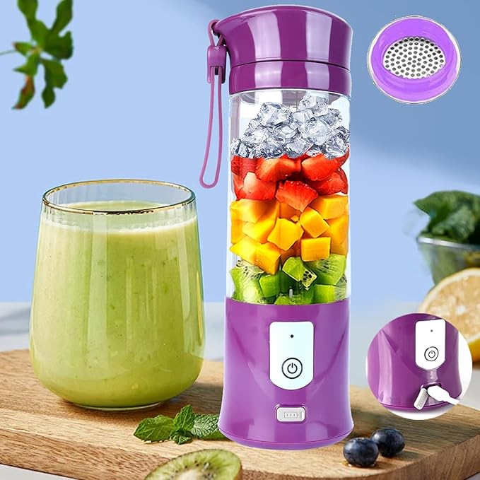 Portable Personal Blender for Smoothies 13oz USB Rechargeable Cordless Travel Blender with 6 Serrated Stainless Steel Blades Ice Crusher Juicer Cup Self-Cleaning BPA-Free for Outdoor&ampKitchen