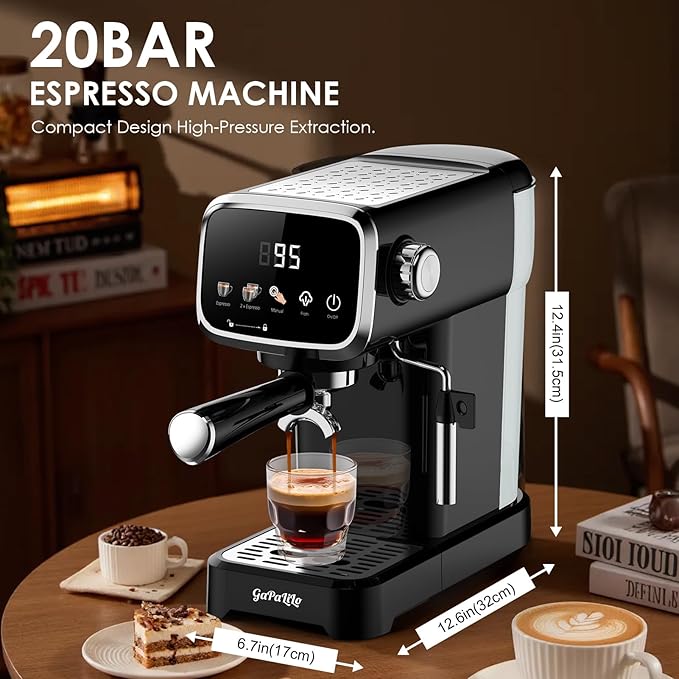 Slim Design 20 Bar Espresso Machine with Milk FrotherSecure Child Lock Digital Temperature Display &amp 43oz Removable Tank Compact Home Coffee MakerBlack