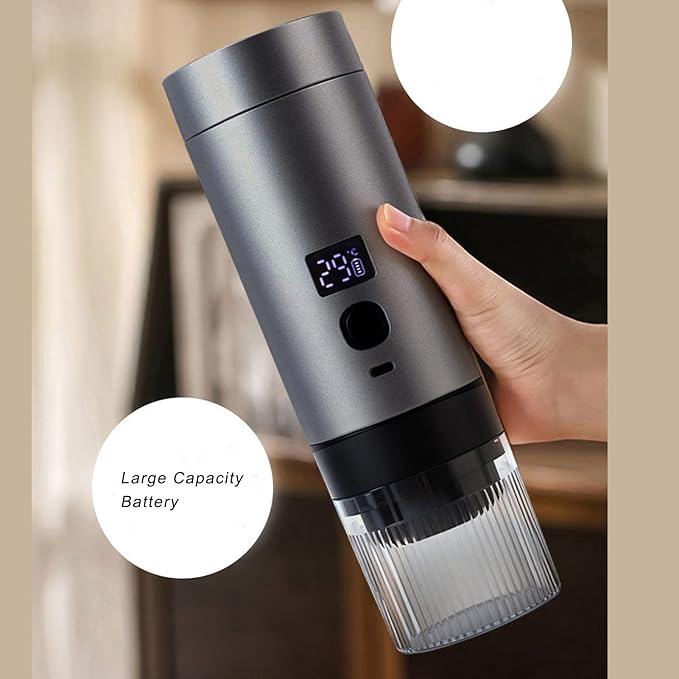 Portable Coffee Maker 3 in 1 Design with Built in Rechargeable Battery Fast Heating Digital Display Compact for Travel Camping Office