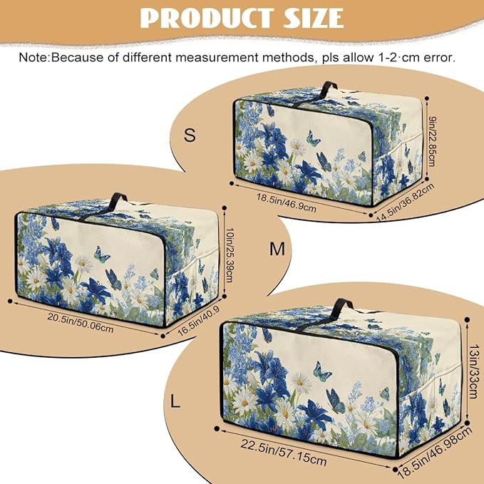Lily Daisy Print Toaster Oven Covers for Kitchen Counter Decor Heavy Duty Toaster Oven Air Fryer Cover Kitchen Small Appliance Protector with Side Pockets Blue
