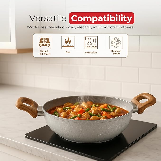 SALFORD Non-Stick Pots and Pans Cookware Set (3+1 piece)- Kitchen Cooking Sets Aluminium Deep Frying Pan + Skillet + Crepe pan Induction Compatible &amp Gas (PFOS PFOA Free)