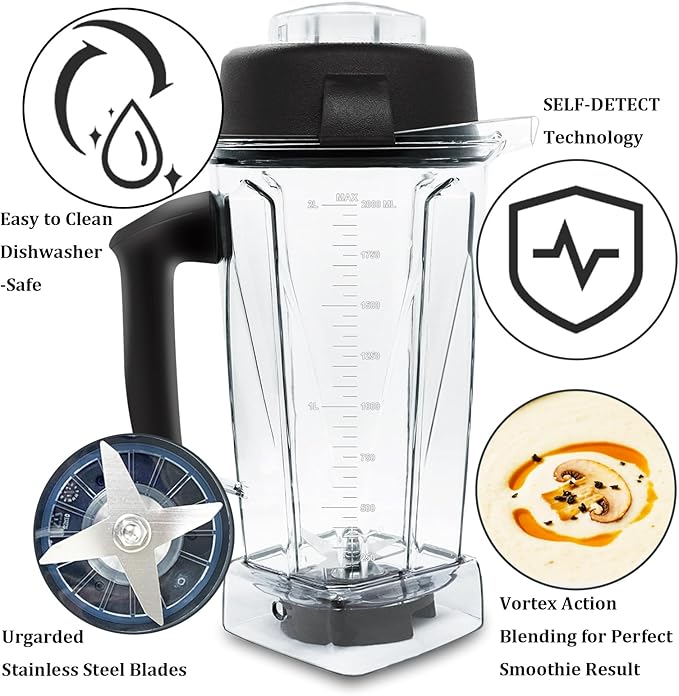 Blender Pitcher 64oz Compatible with 5200 5000 5300 6300 VM0101 VM0103 VM0197 Classic/Explorian/Commercial Series etc Container Jar Cup 2-year full warranty