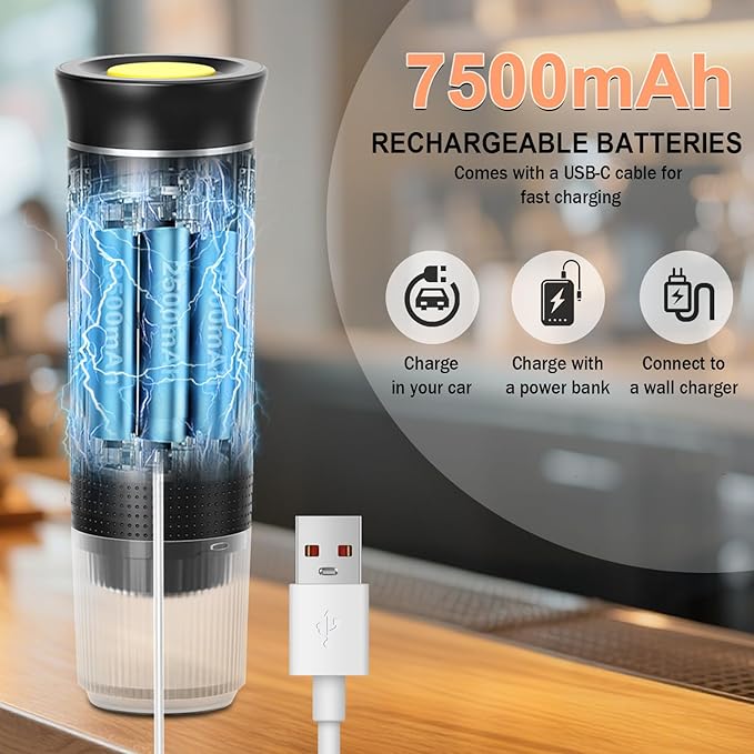 Portable Battery Espresso Coffee Maker for Travel - 20 bar Mini Car Espresso Machines 3-in-1 Self-Heating Electric Espresso Maker USB-C Ground Coffee &amp Capsule Pod(Ns&ampDG) RV Hiking Office