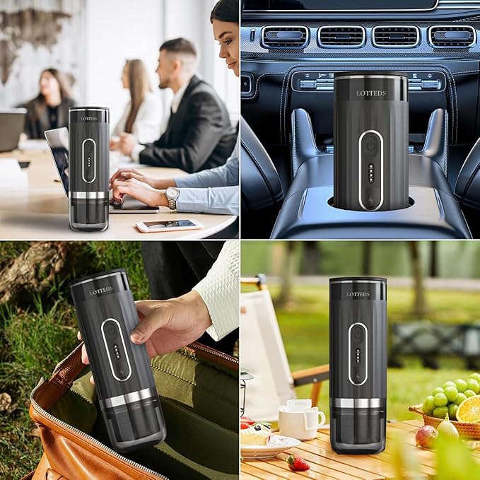 Portable Espresso Machine Car Coffee Maker Self-Heating with Type-C Compatible with Ground Coffee &amp Capsule for Travel RV Hiking Camping Office