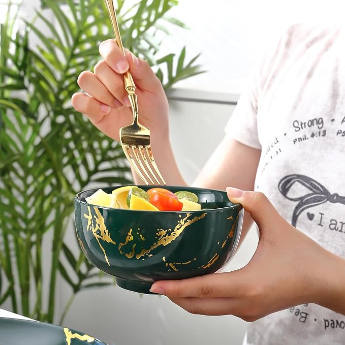 Modern Porcelain 16 Piece Green Dinnerware SetPlates and Bowls SetsGold Dish Set for 4Green Dinnerware SetDinner Sets with Dinner Plates.