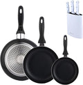 Wellhome 16/20/24 3-Piece Pressed Aluminium Pan Set + Set of 3 Stainless Steel Tacoma Knives