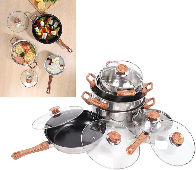 Stainless Steel Cookware Set Pots And Pans Set Pots And Pans Set Non Stick Kitchen Cookware Set with Glass Lid Stainless Steel Dishwasher