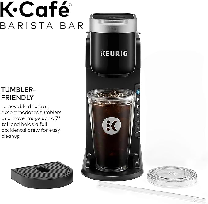 Keurig K-Café Barista Bar Single Serve Coffee Maker with 3 Brew Sizes Hot and Cold Brew Capabilities 2oz Coffee Shot Button Black (Renewed)
