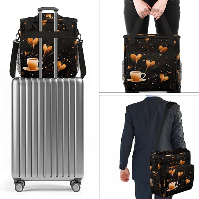 Coffee Love Heart Coffee Maker Travel Bag for Keurig K-Mini/K-Mini Plus Insulated Waterproof Tote with Pockets for K-Cup Portable Single-Serve Brewer Case
