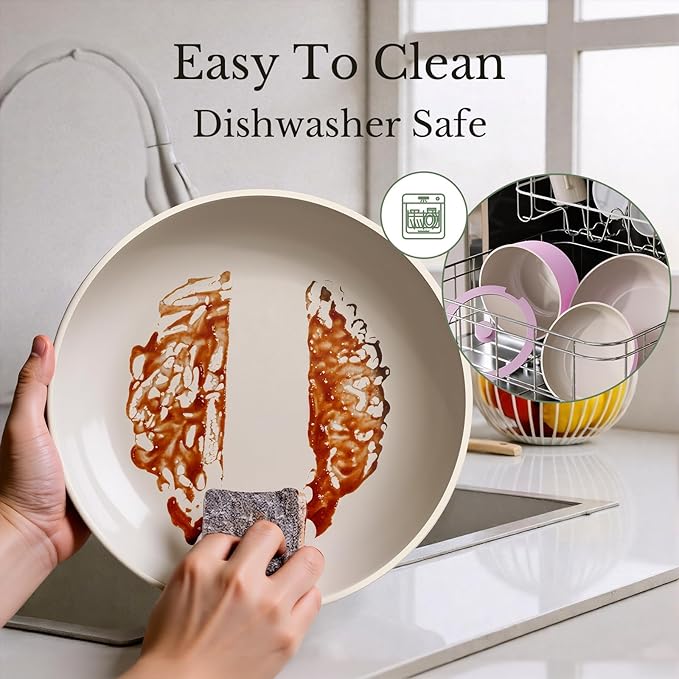 Pots and Pans Set Non Stick Ceramic Cookware Set Detachable Handle RV Camping Kitchen Cooking Set Removable Handles Dishwasher/Oven/Fridge Safe Induction Space SavingPINK