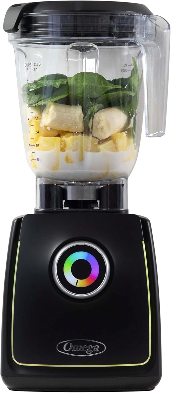 Omega ProForce Blender Professional Grade with Intellidial Technology Includes 20 Built-In Recipes 12 Variable Speeds 7 Pulse Settings and 64-Ounce Pitcher Plus Travel Cup 2HP/1400 Watts Black