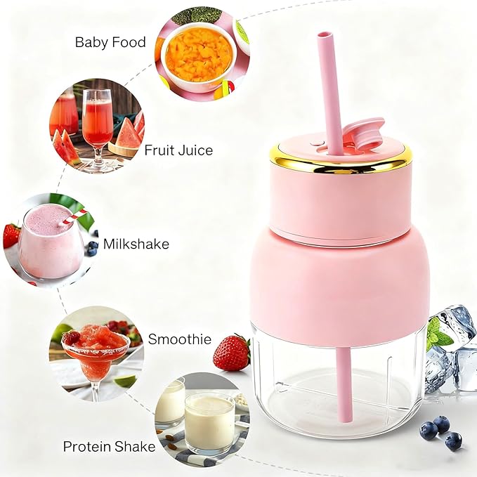 Portable Blender 800ml Personal Blenders for Shakes and Smoothies USB Rechargeable Juice Blender With 6 Blades Mini Blender Fresh Juicer Cup for Sports Travel Gym(Pink)