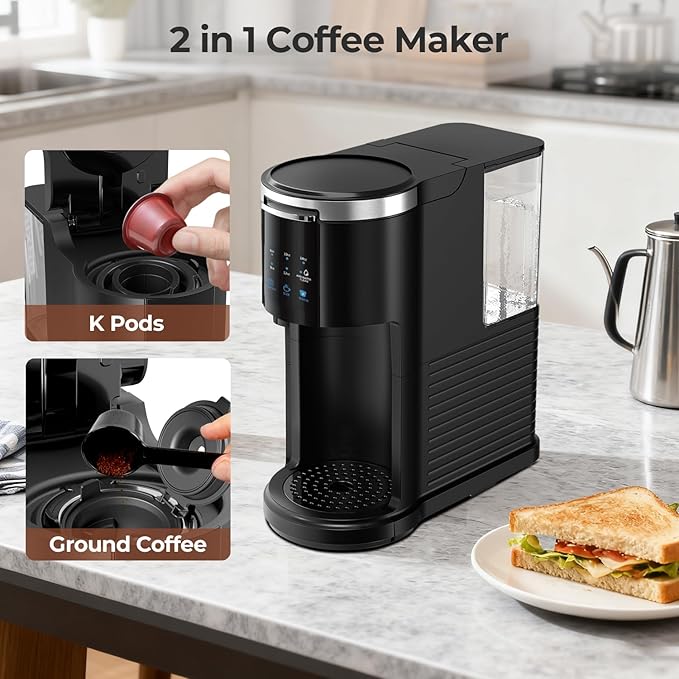 Single Serve Coffee Maker for Ground Coffee6 to 14 Oz Brew Sizes40oz Removable Water TankCompact Portable Coffee Machine for HomeBlack