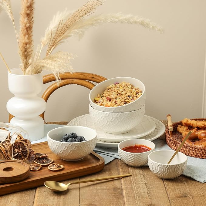 Sureasy Dinnerware Sets 16-piece + 3.5 inch Small Bowls Set of 4 White