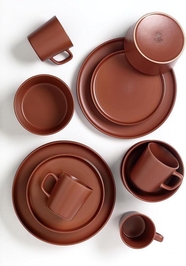 Lorren Home Trends Red Stoneware Dinnerware Set 16 Piece Service for 4 Microwave and Dishwasher Safe