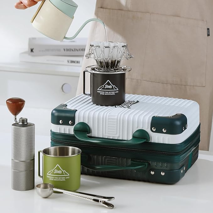 Bincoo Coffee Maker Travel Case for Barista Espresso Machine Travel Case Waterproof-Coffee Maker Storage Box with Comfortable Hand Hold Belt Suitable for Travelling Office Camping (White and green)
