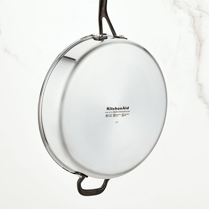 KitchenAid 5-Ply Clad Stainless Steel Stainless Steel Induction Saute Pan with Lid 5 Quart - Polished Stainless Steel