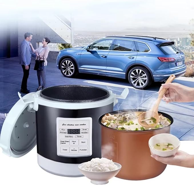 12V/24V Portable Car Rice Cooker Metal Texture for Home and Travel Use with Nonstick Inner Pots and Features Chejia Dual-Purpose Rice Cooker